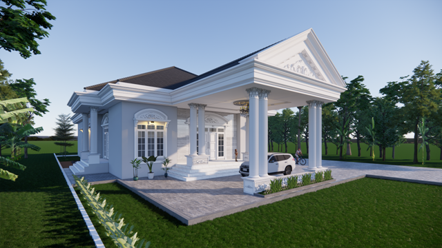 desain rumah 1 lantai bergaya eropa