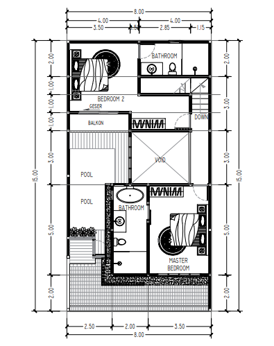 Denah Rumah 8 x 15 M